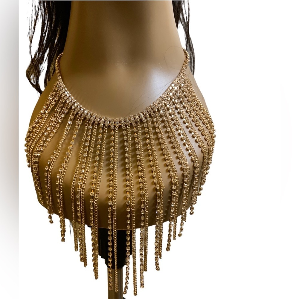 Rhinestone Fringe Statement Necklace Set - Picture 2 of 4